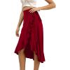 imageLYANER Womens Boho Floral Print Wrap Front Self Tie Knots Ruffle Hem Split Midi SkirtSolid Burgundy