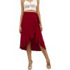 imageLYANER Womens Boho Floral Print Wrap Front Self Tie Knots Ruffle Hem Split Midi SkirtSolid Burgundy