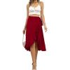 imageLYANER Womens Boho Floral Print Wrap Front Self Tie Knots Ruffle Hem Split Midi SkirtSolid Burgundy