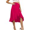 imageLYANER Womens Boho Floral Print Wrap Front Self Tie Knots Ruffle Hem Split Midi SkirtSolid Hot Pink