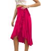 imageLYANER Womens Boho Floral Print Wrap Front Self Tie Knots Ruffle Hem Split Midi SkirtSolid Hot Pink