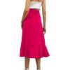 imageLYANER Womens Boho Floral Print Wrap Front Self Tie Knots Ruffle Hem Split Midi SkirtSolid Hot Pink