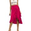 imageLYANER Womens Boho Floral Print Wrap Front Self Tie Knots Ruffle Hem Split Midi SkirtSolid Hot Pink