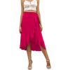 imageLYANER Womens Boho Floral Print Wrap Front Self Tie Knots Ruffle Hem Split Midi SkirtSolid Hot Pink