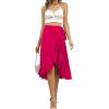 imageLYANER Womens Boho Floral Print Wrap Front Self Tie Knots Ruffle Hem Split Midi SkirtSolid Hot Pink