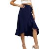 imageLYANER Womens Boho Floral Print Wrap Front Self Tie Knots Ruffle Hem Split Midi SkirtSolid Navy