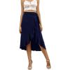 imageLYANER Womens Boho Floral Print Wrap Front Self Tie Knots Ruffle Hem Split Midi SkirtSolid Navy