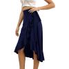 imageLYANER Womens Boho Floral Print Wrap Front Self Tie Knots Ruffle Hem Split Midi SkirtSolid Navy
