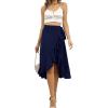 imageLYANER Womens Boho Floral Print Wrap Front Self Tie Knots Ruffle Hem Split Midi SkirtSolid Navy
