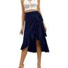 imageLYANER Womens Boho Floral Print Wrap Front Self Tie Knots Ruffle Hem Split Midi SkirtSolid Navy