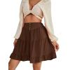 imageLYANER Womens Casual High Waist A Line Ruffle Hem Swing Skater Short Mini SkirtBrown