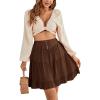 imageLYANER Womens Casual High Waist A Line Ruffle Hem Swing Skater Short Mini SkirtBrown