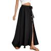 imageLYANER Womens Casual Tie Waist Button Front Split Skirts High Waist Swing Flowy Maxi SkirtBlack