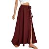 imageLYANER Womens Casual Tie Waist Button Front Split Skirts High Waist Swing Flowy Maxi SkirtBurgundy