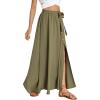 imageLYANER Womens Casual Tie Waist Button Front Split Skirts High Waist Swing Flowy Maxi SkirtDark Pea Green