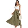 imageLYANER Womens Casual Tie Waist Button Front Split Skirts High Waist Swing Flowy Maxi SkirtDark Pea Green