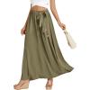 imageLYANER Womens Casual Tie Waist Button Front Split Skirts High Waist Swing Flowy Maxi SkirtDark Pea Green