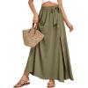 imageLYANER Womens Casual Tie Waist Button Front Split Skirts High Waist Swing Flowy Maxi SkirtDark Pea Green