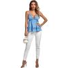 imageLYANER Womens Deep V Neck Peplum Ruffle Trim Spaghetti Straps Crisscross Backless Babydoll Cami Tank TopsBlue