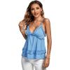 imageLYANER Womens Deep V Neck Peplum Ruffle Trim Spaghetti Straps Crisscross Backless Babydoll Cami Tank TopsBlue