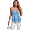 imageLYANER Womens Deep V Neck Peplum Ruffle Trim Spaghetti Straps Crisscross Backless Babydoll Cami Tank TopsBlue