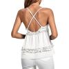 imageLYANER Womens Deep V Neck Peplum Ruffle Trim Spaghetti Straps Crisscross Backless Babydoll Cami Tank TopsWhite