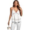 imageLYANER Womens Deep V Neck Peplum Ruffle Trim Spaghetti Straps Crisscross Backless Babydoll Cami Tank TopsWhite