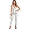 imageLYANER Womens Deep V Neck Peplum Ruffle Trim Spaghetti Straps Crisscross Backless Babydoll Cami Tank TopsWhite