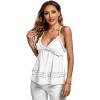 imageLYANER Womens Deep V Neck Peplum Ruffle Trim Spaghetti Straps Crisscross Backless Babydoll Cami Tank TopsWhite