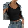 imageLYANER Womens Drape Cowl Neck Spaghetti Strap Crop Top Sleeveless Ruched Cami ShirtsBlack