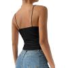 imageLYANER Womens Drape Cowl Neck Spaghetti Strap Crop Top Sleeveless Ruched Cami ShirtsBlack
