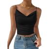 imageLYANER Womens Drape Cowl Neck Spaghetti Strap Crop Top Sleeveless Ruched Cami ShirtsBlack
