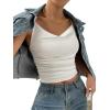 imageLYANER Womens Drape Cowl Neck Spaghetti Strap Crop Top Sleeveless Ruched Cami ShirtsWhite
