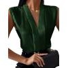 imageLYANER Womens Elegant V Neck Pleated Sleeveless Blouse Chiffon Work Shirt Tank Tops Dark Green Medium