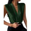 imageLYANER Womens Elegant V Neck Pleated Sleeveless Blouse Chiffon Work Shirt Tank Tops Dark Green Medium