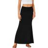 imageLYANER Womens Fold Over Waist Maxi Skirt Lightweight Floor Length Flared Long SkirtsBlack