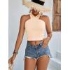 imageLYANER Womens Halter Criss Coss Backless Self Tie Back Sleeveless Blouse Shirt Cami TopBeige