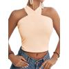 imageLYANER Womens Halter Criss Coss Backless Self Tie Back Sleeveless Blouse Shirt Cami TopBeige