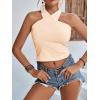 imageLYANER Womens Halter Criss Coss Backless Self Tie Back Sleeveless Blouse Shirt Cami TopBeige