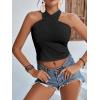 imageLYANER Womens Halter Criss Coss Backless Self Tie Back Sleeveless Blouse Shirt Cami TopBlack