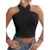 imageLYANER Womens Halter Criss Coss Backless Self Tie Back Sleeveless Blouse Shirt Cami TopBlack