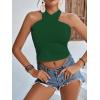 imageLYANER Womens Halter Criss Coss Backless Self Tie Back Sleeveless Blouse Shirt Cami TopDark Green
