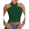 imageLYANER Womens Halter Criss Coss Backless Self Tie Back Sleeveless Blouse Shirt Cami TopDark Green