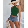 imageLYANER Womens Halter Criss Coss Backless Self Tie Back Sleeveless Blouse Shirt Cami TopDark Green