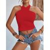imageLYANER Womens Halter Criss Coss Backless Self Tie Back Sleeveless Blouse Shirt Cami TopRed