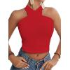 imageLYANER Womens Halter Criss Coss Backless Self Tie Back Sleeveless Blouse Shirt Cami TopRed