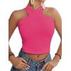 imageLYANER Womens Halter Criss Coss Backless Self Tie Back Sleeveless Blouse Shirt Cami TopRose