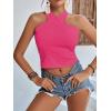 imageLYANER Womens Halter Criss Coss Backless Self Tie Back Sleeveless Blouse Shirt Cami TopRose