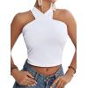 imageLYANER Womens Halter Criss Coss Backless Self Tie Back Sleeveless Blouse Shirt Cami TopWhite
