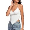 imageLYANER Womens Lace Trim V Neck Spaghetti Straps Sleeveless Fitted Cami TopWhite